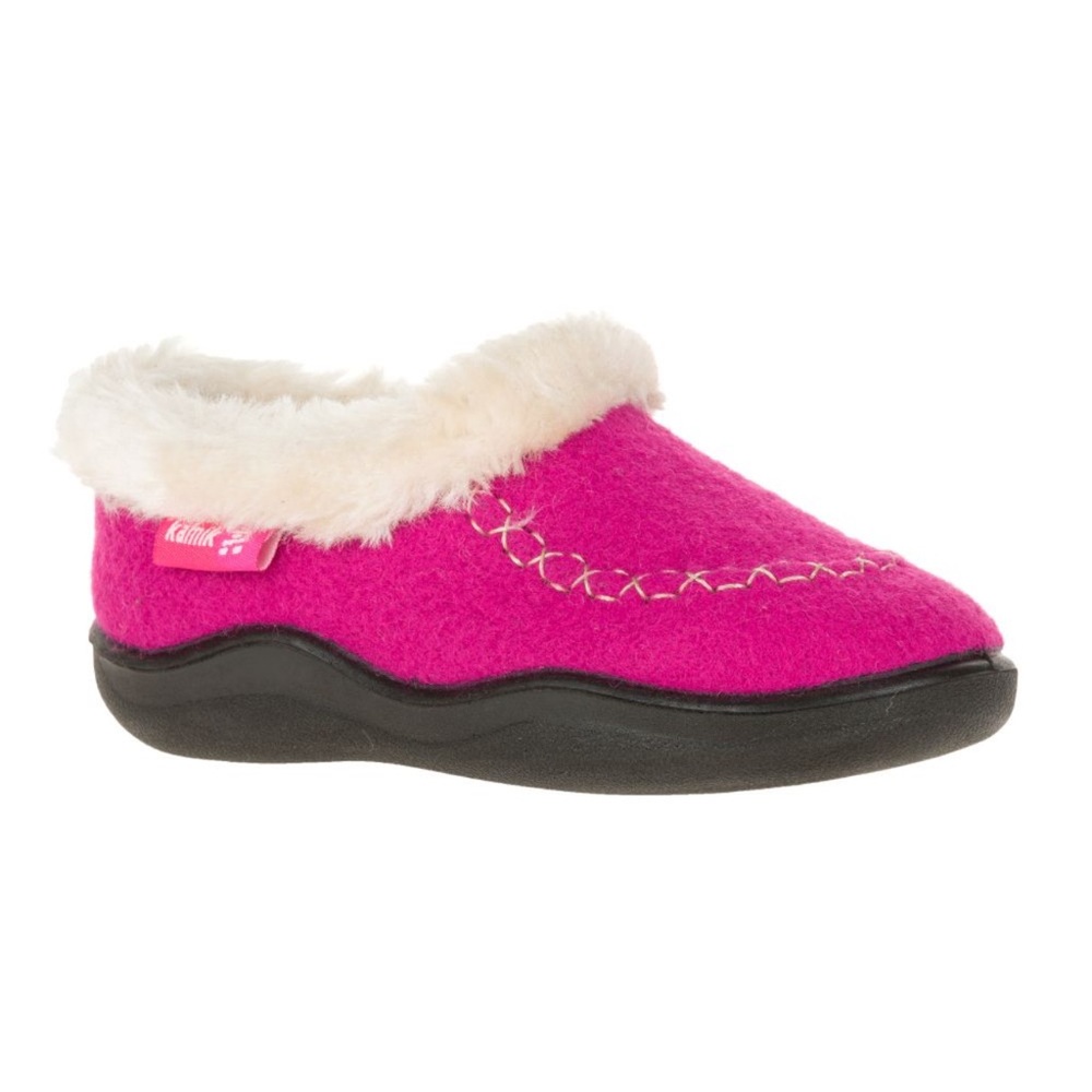 Kamik Pink Toddler Kids Cozy Cabin 2 Size 5 Faux Fur Lined Felt Slippers NEW